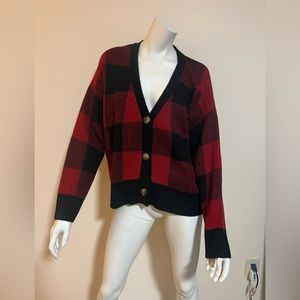 hyfve Plaid sweater/cardigan/red/black/size Large/nwot